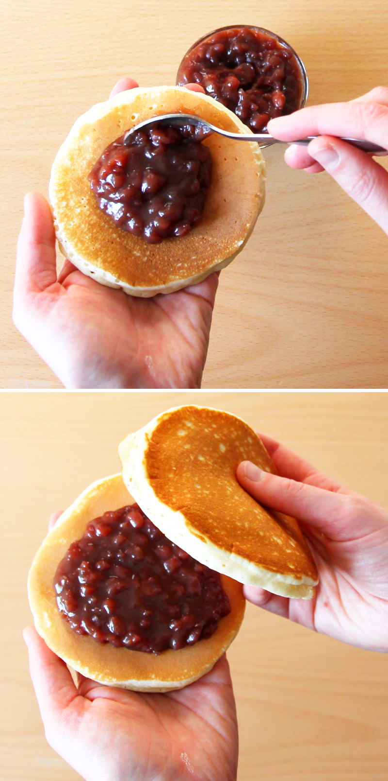 Dorayaki mit Anko Schritt 6 Zusammenklappen