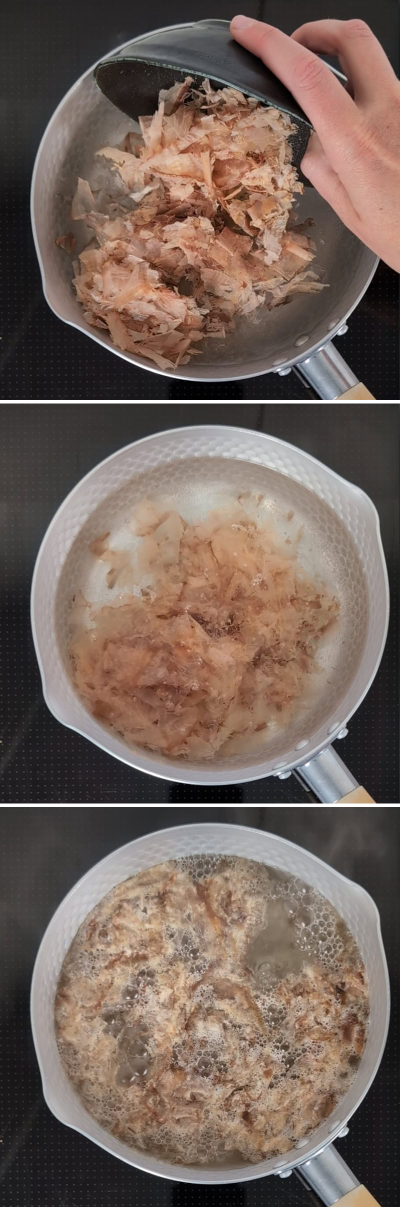 Dashi Brühe Schritt 4 Katsuobushi aufkochen