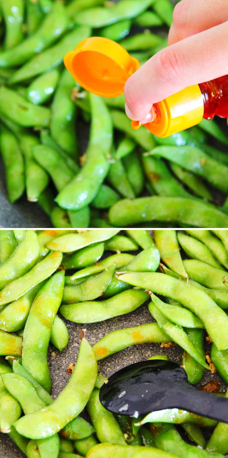 Edamame mit Chiliöl und Knoblauchflocken Schritt 7 Edamame würzen