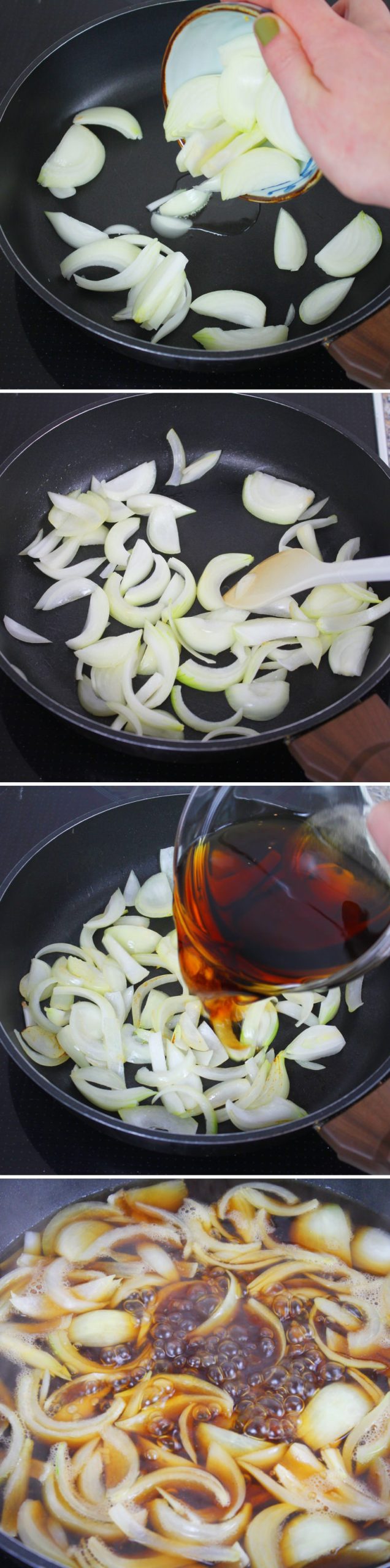 Gyudon Schritt 6 Zwiebeln in Sauce kochen