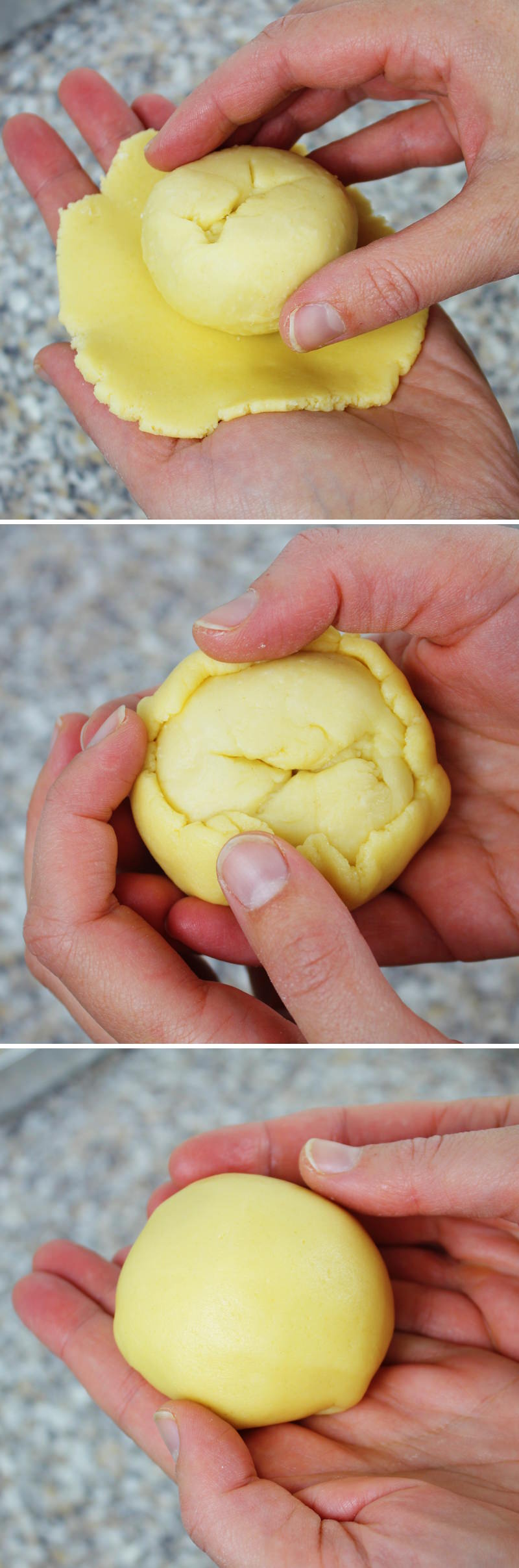 Melonpan Schritt 14 Biskiutteig um Hefeteig wickeln