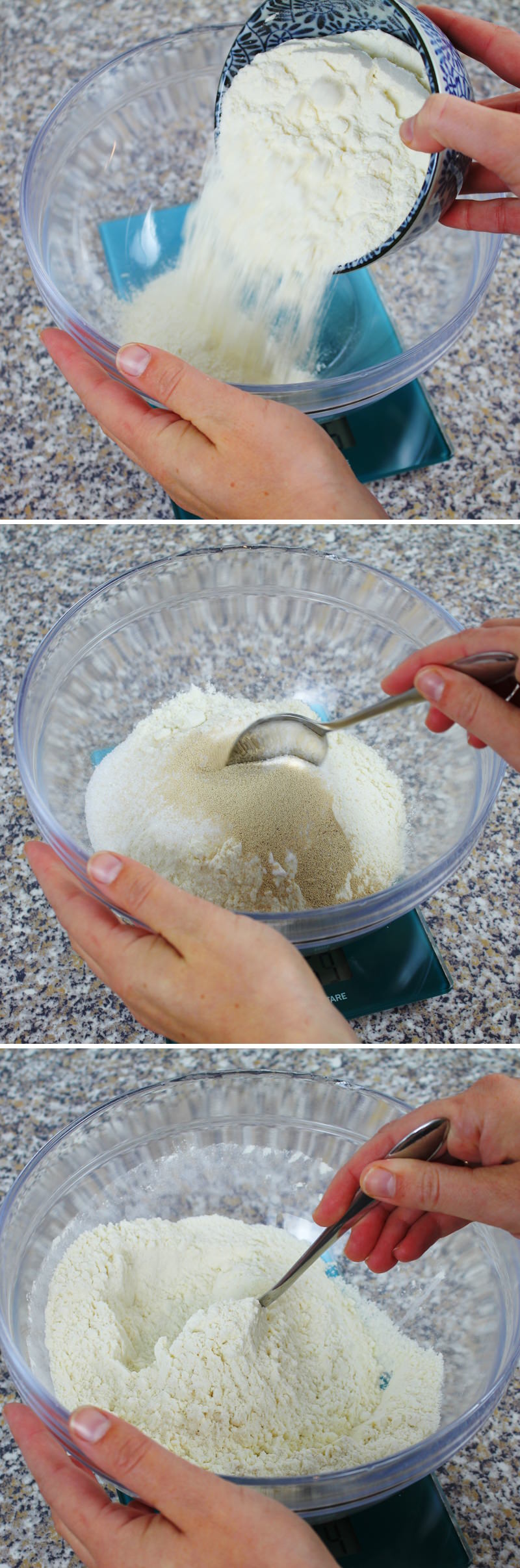 Melonpan Schritt 3 Mehl mit Hefe vermischen