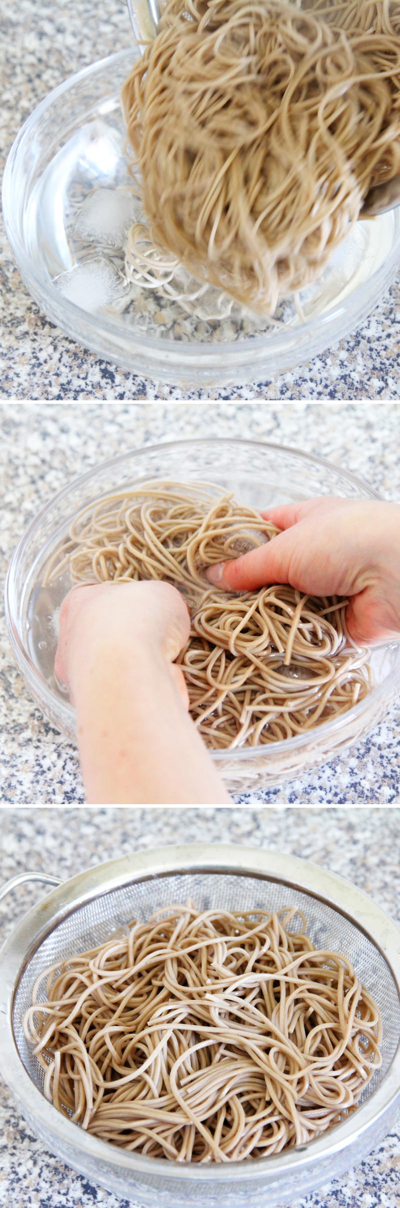 Soba Nudeln waschen