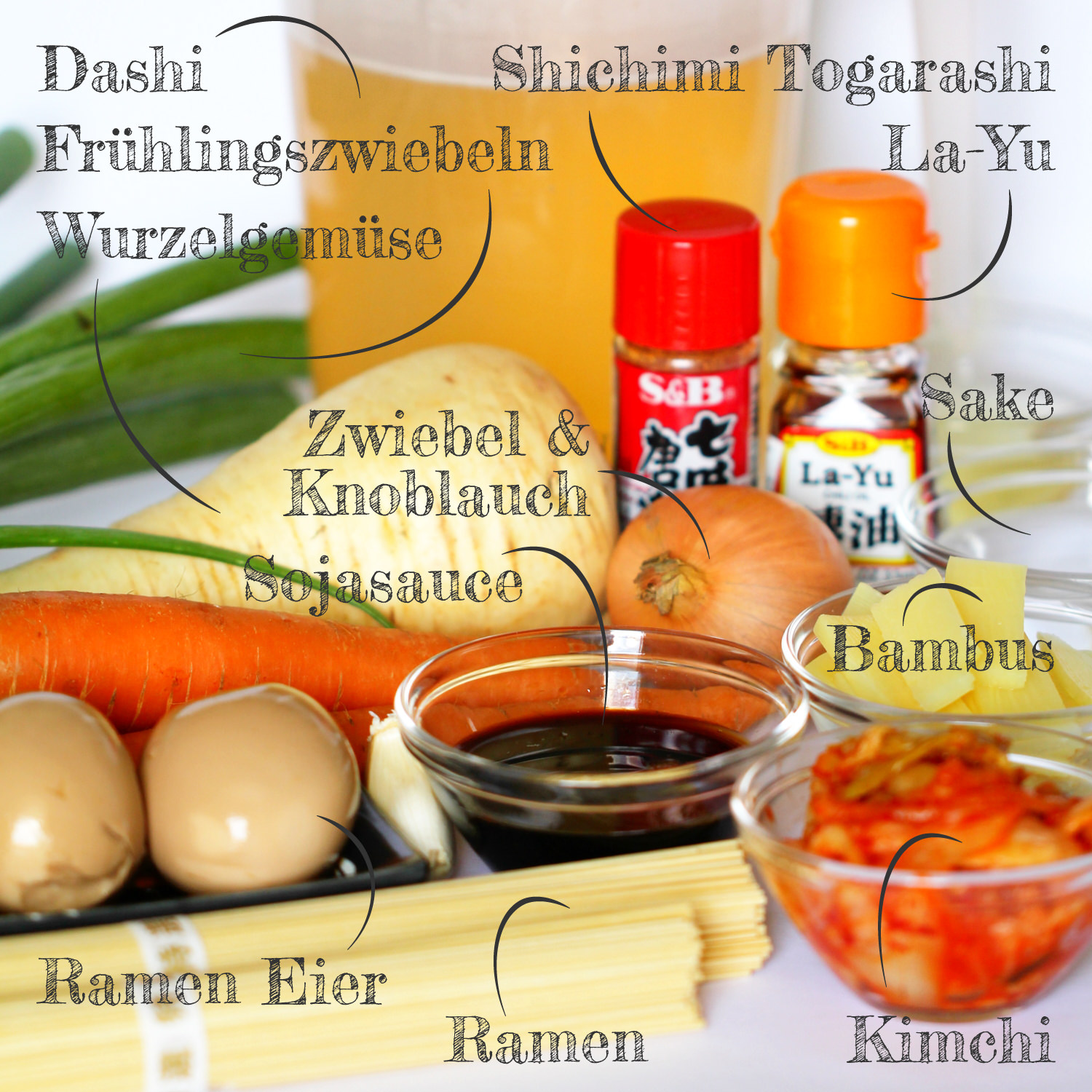 Vegetarische Ramen Zutaten