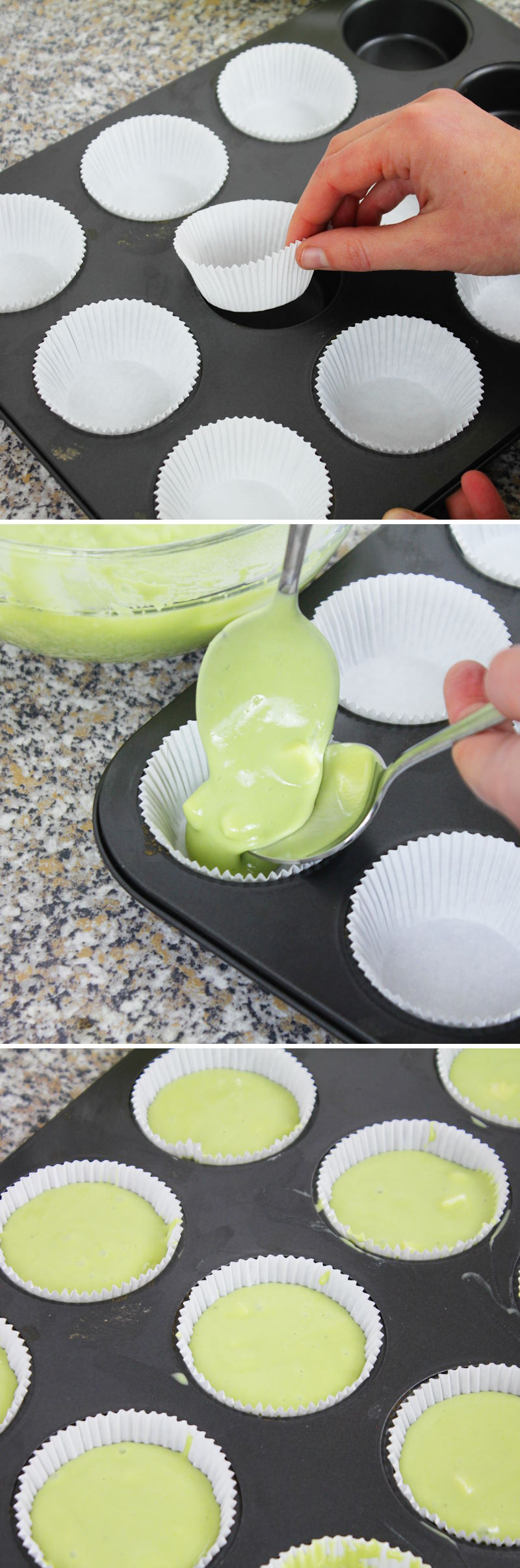 Matcha Muffins Schritt 6 Förmchen mit Teig füllen