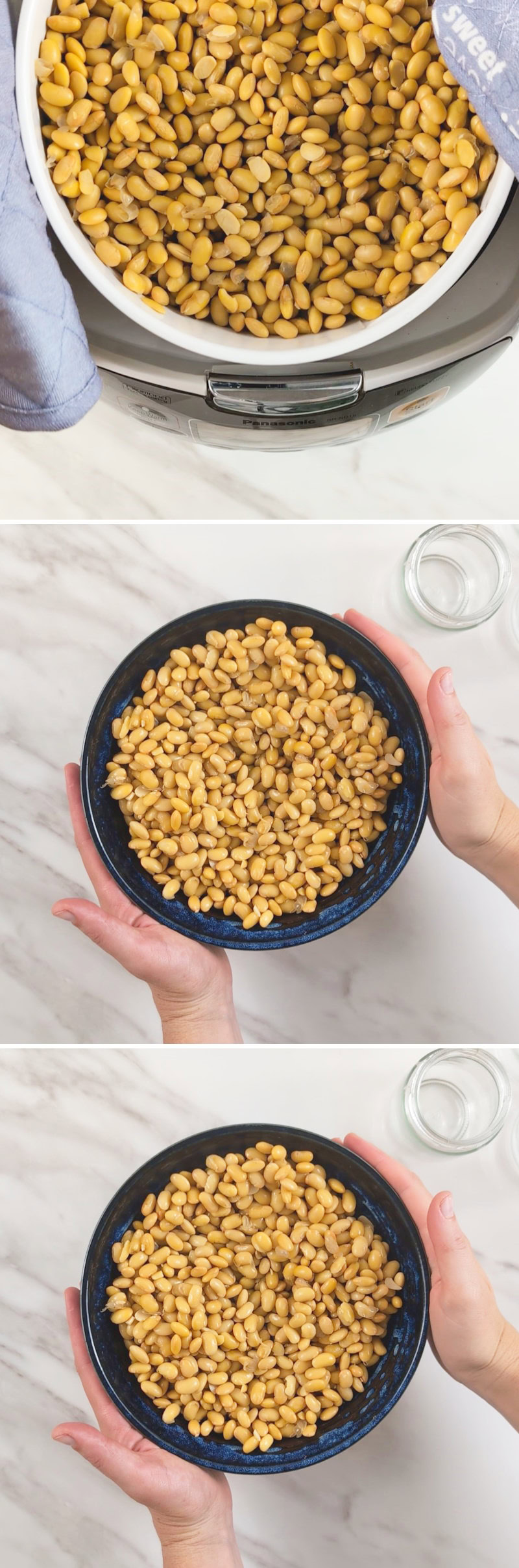 Natto selber machen Schritt 7 gedämpfte Bohnen aus Reiskocher holen