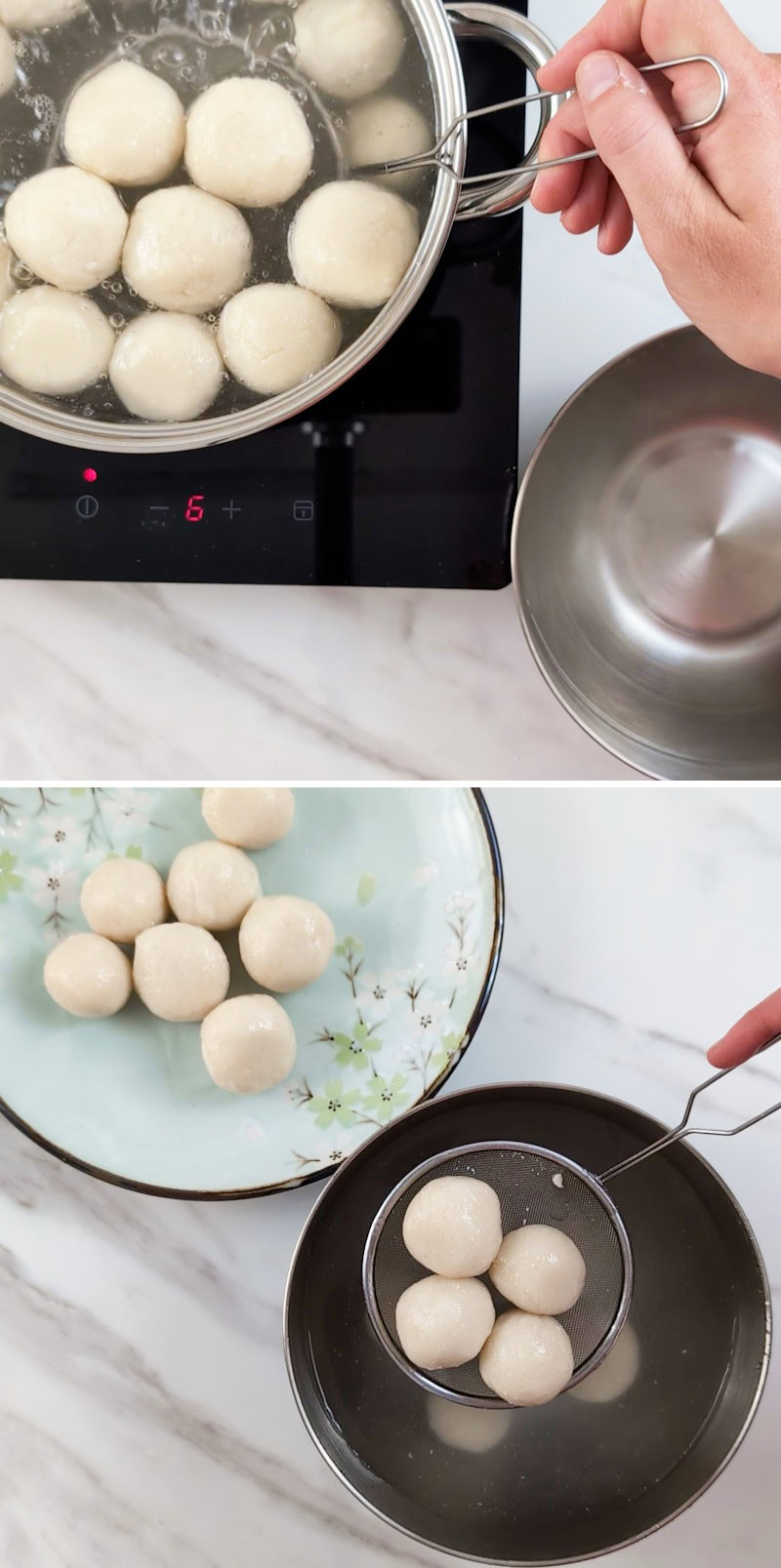 Tofu Dango Schritt 7 Reisbällchen abtropfen lassen