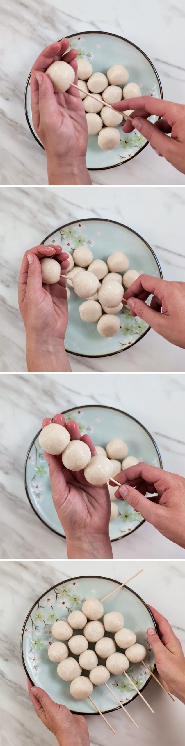 Tofu Dango Schritt 8 Kugeln auf einen Spieß stecken