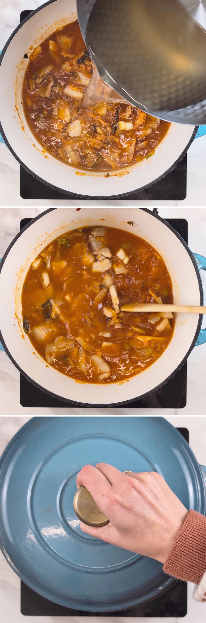 Kimchi Jjigae Schritt 10 Dashi hinzufügen