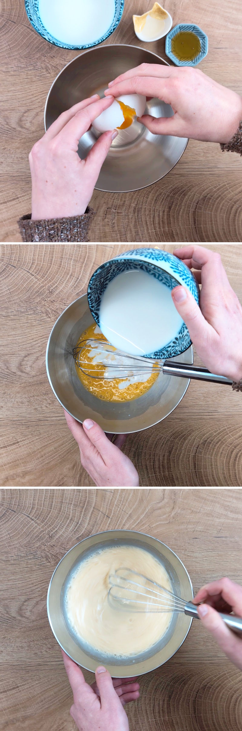 Taiyaki Schritt 2 Milch, Eier und Honig verrühren