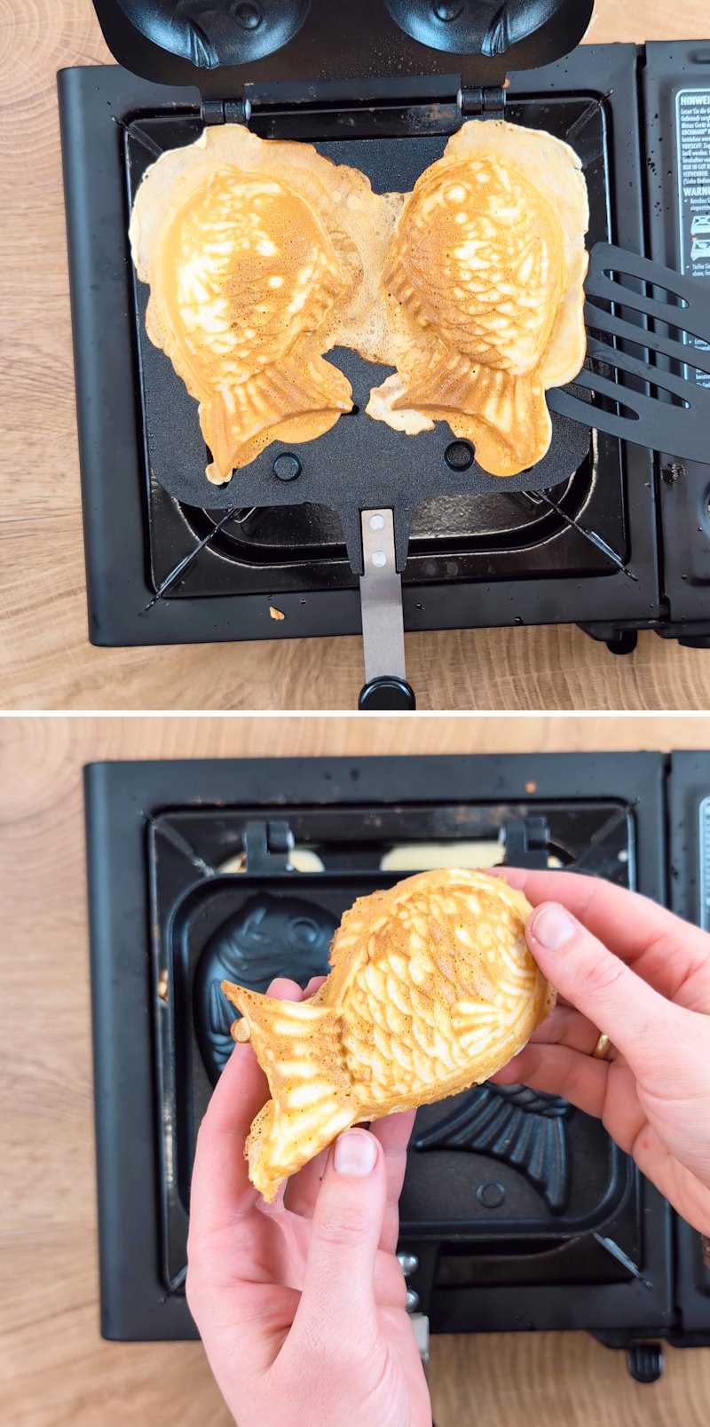 Taiyaki Schritt 9 Fischwaffeln lösen und servieren